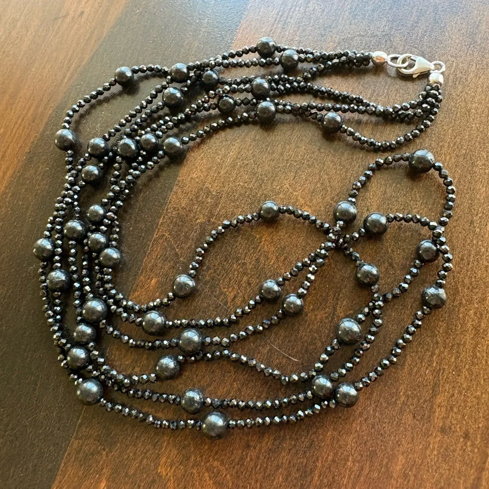 Sparkly black‎ spinel sterling silver necklace